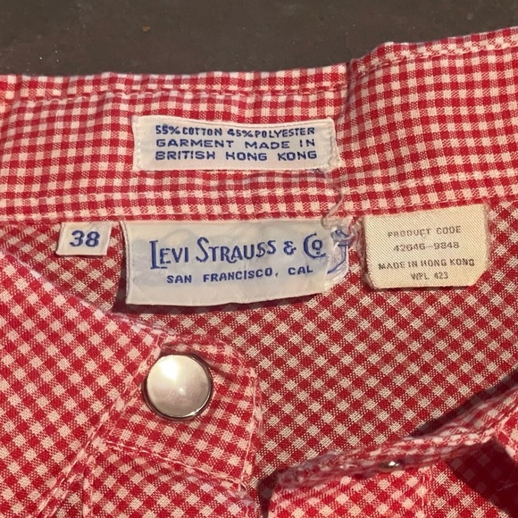 Vintage 70s Levi Strauss & Co Red/White Checkered Cowboy Style Button Down - Picture 6 of 6